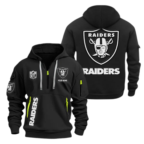 Las Vegas Raiders Half Zip Hoodie Sports Hooded Multi-Pocket, Custom Name