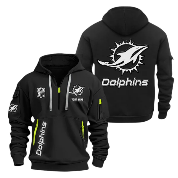 Miami Dolphins Half Zip Hoodie Sports Hooded Multi-Pocket, Custom Name