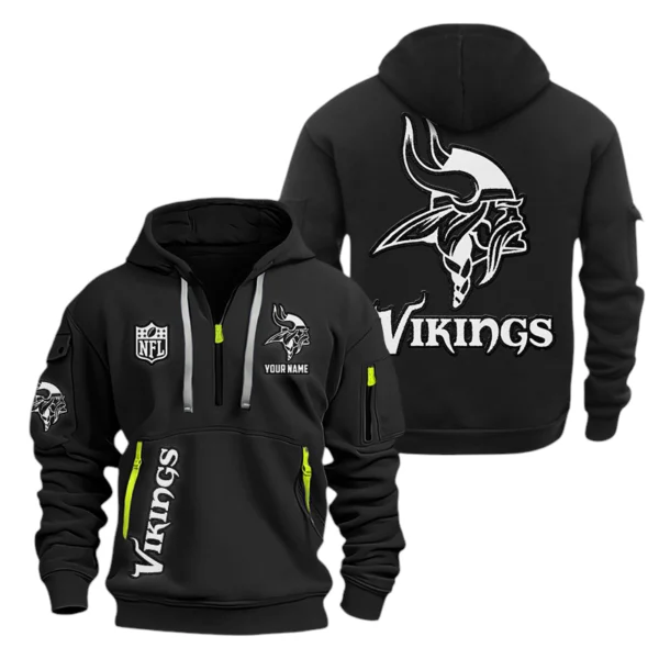 Minnesota Vikings Half Zip Hoodie Sports Hooded Multi-Pocket, Custom Name