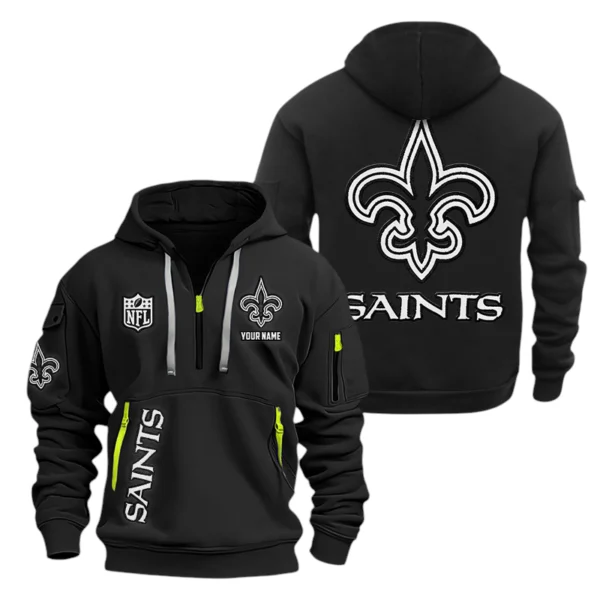 New Orleans Saints Half Zip Hoodie Sports Hooded Multi-Pocket, Custom Name