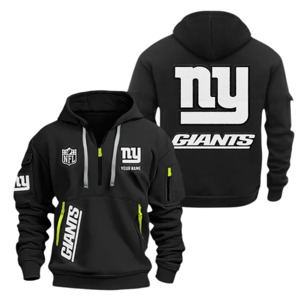 New York Giants Half Zip Hoodie Sports Hooded Multi-Pocket, Custom Name