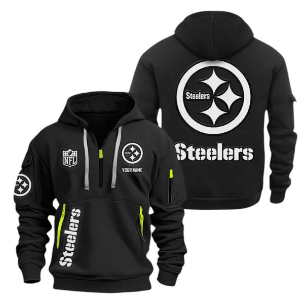 Pittsburgh Steelers Half Zip Hoodie Sports Hooded Multi-Pocket, Custom Name