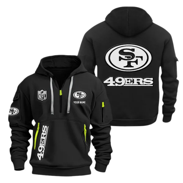 San Francisco 49ers Half Zip Hoodie Sports Hooded Multi-Pocket, Custom Name