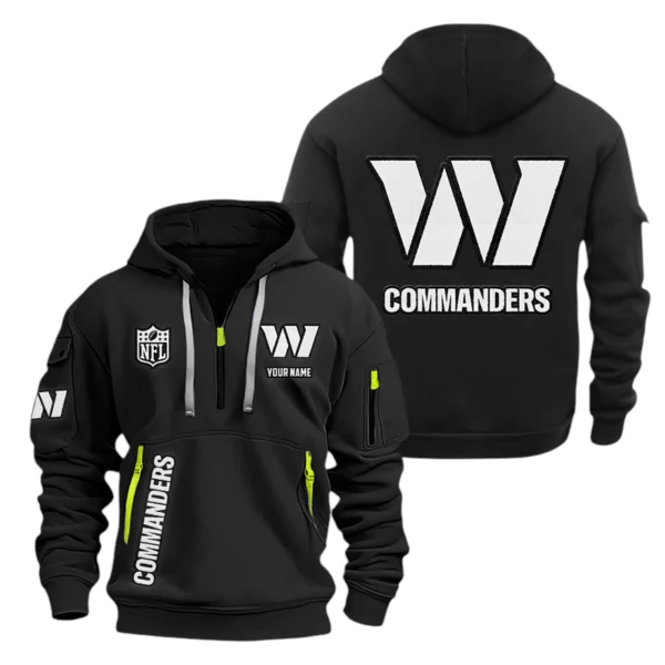 Washington Commanders Half Zip Hoodie Sports Hooded Multi-Pocket, Custom Name