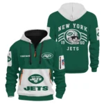 New York Jets Half Zip Hoodie All Over Prints Custom Name