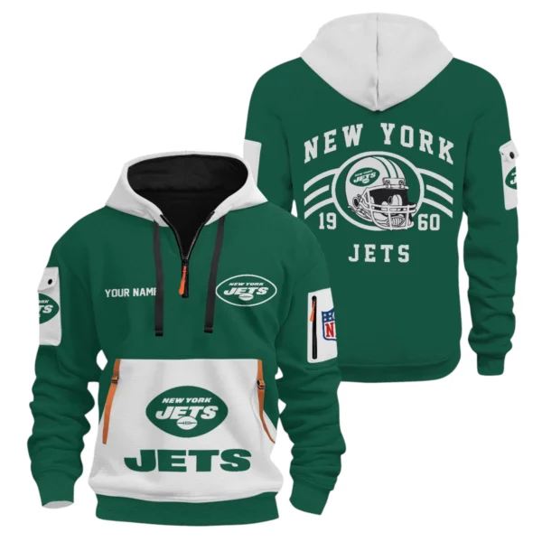 New York Jets Half Zip Hoodie All Over Prints Custom Name