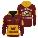 Washington Commanders Half Zip Hoodie All Over Prints Custom Name