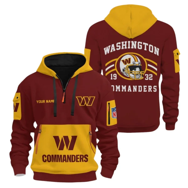 Washington Commanders Half Zip Hoodie All Over Prints Custom Name
