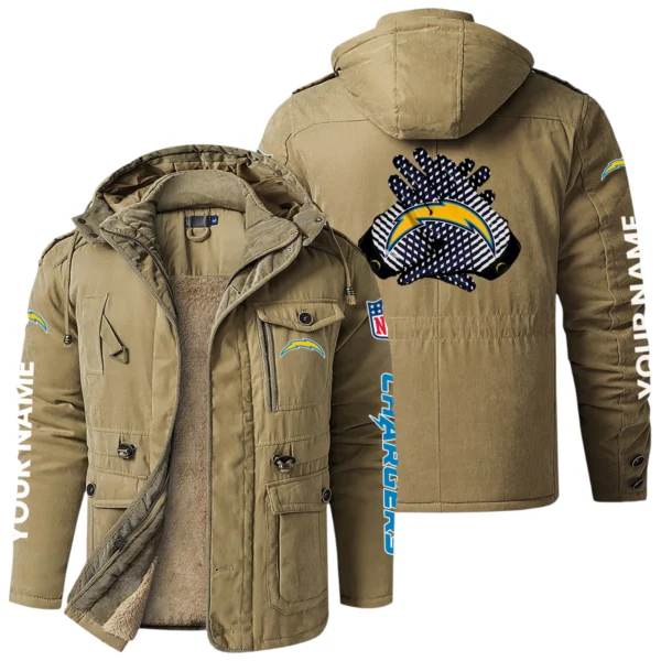 Los Angeles Chargers Windproof Fleece Jacket Hooded Custom Name