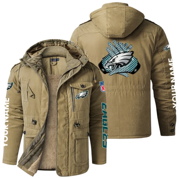 Philadelphia Eagles Windproof Fleece Jacket Hooded Custom Name
