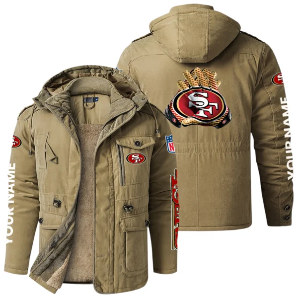 San Francisco 49ers Windproof Fleece Jacket Hooded Custom Name