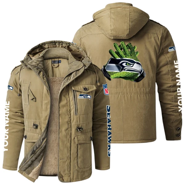 Seattle Seahawks Windproof Fleece Jacket Hooded Custom Name