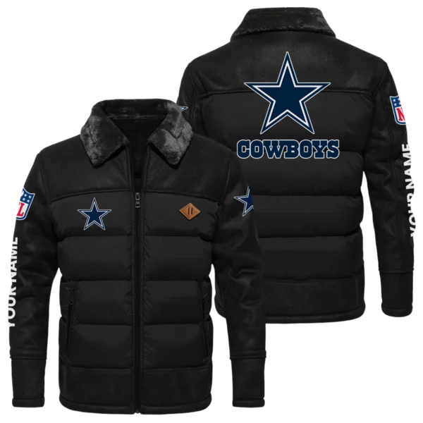 Dallas Cowboys Puffer Jacket Fur Collar Leather Patchwork Custom Name
