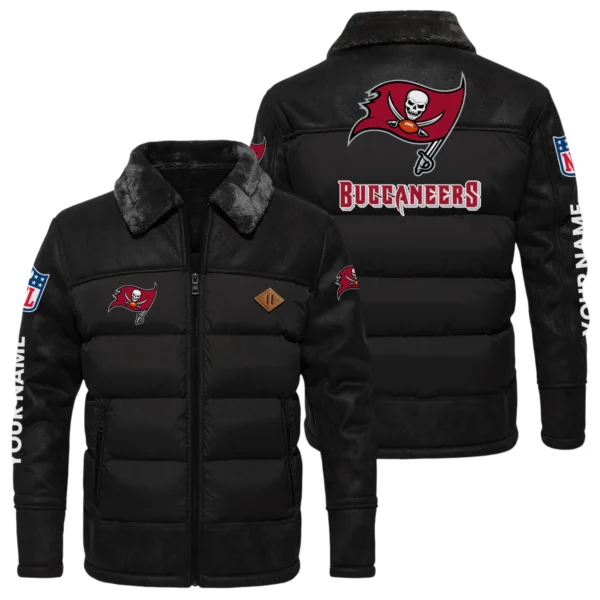 Tampa Bay Buccaneers Puffer Jacket Fur Collar Leather Patchwork Custom Name