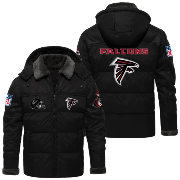 Atlanta Falcons Puffer Jacket Hooded Detachable x PU Leather Custom Name