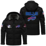 Buffalo Bills Puffer Jacket Hooded Detachable x PU Leather Custom Name