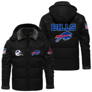 Buffalo Bills Puffer Jacket Hooded Detachable x PU Leather Custom Name