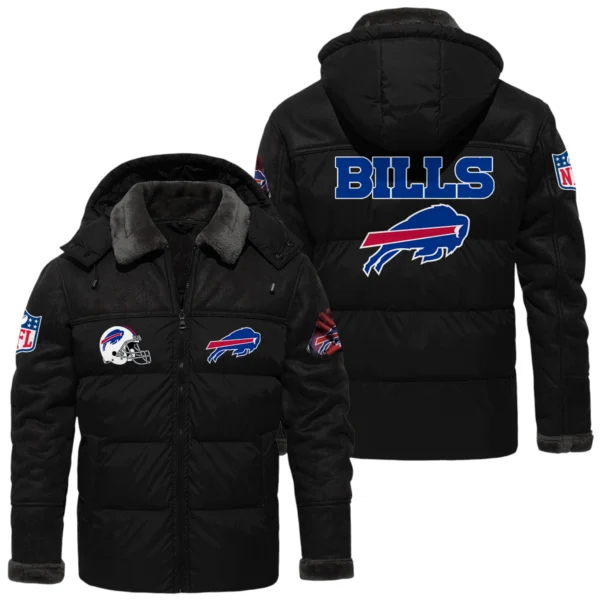 Buffalo Bills Puffer Jacket Hooded Detachable x PU Leather Custom Name