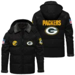 Green Bay Packers Puffer Jacket Hooded Detachable x PU Leather Custom Name