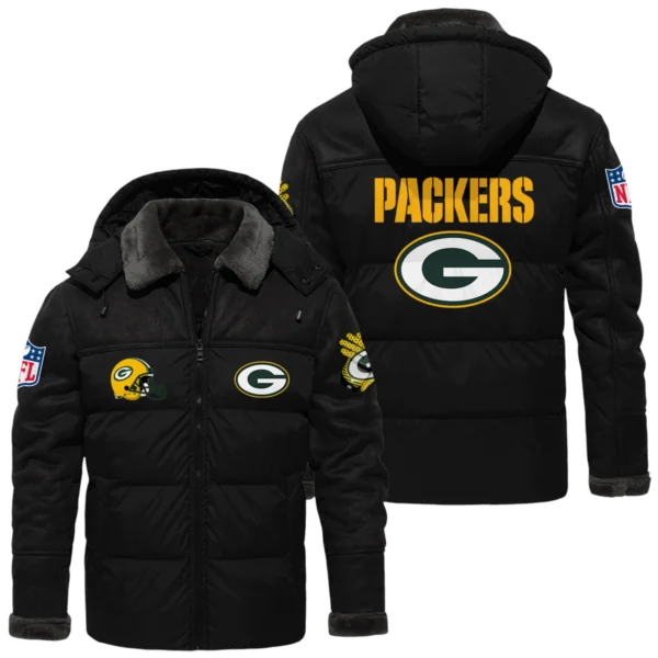 Green Bay Packers Puffer Jacket Hooded Detachable x PU Leather Custom Name