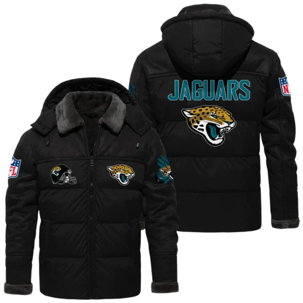 Jacksonville Jaguars Puffer Jacket Hooded Detachable x PU Leather Custom Name