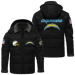 Los Angeles Chargers Puffer Jacket Hooded Detachable x PU Leather Custom Name