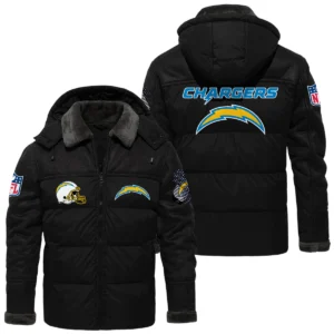 Los Angeles Chargers Puffer Jacket Hooded Detachable x PU Leather Custom Name