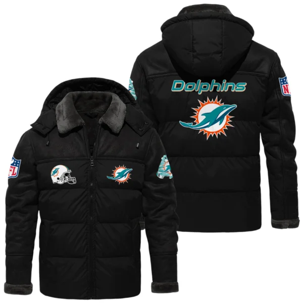 Miami Dolphins Puffer Jacket Hooded Detachable x PU Leather Custom Name