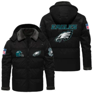 Philadelphia Eagles Puffer Jacket Hooded Detachable x PU Leather Custom Name