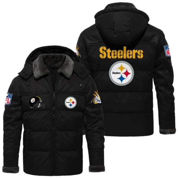Pittsburgh Steelers Puffer Jacket Hooded Detachable x PU Leather Custom Name