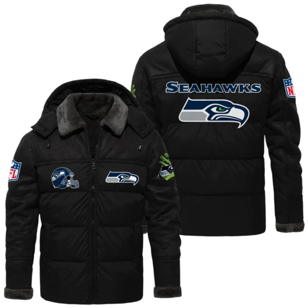 Seattle Seahawks Puffer Jacket Hooded Detachable x PU Leather Custom Name