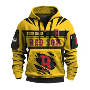 Boston Red Sox 3D Half Zip Hoodie Custom Your Name