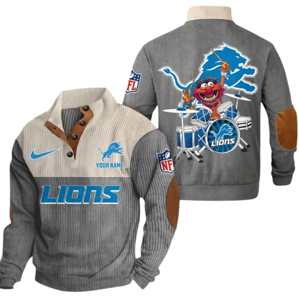 Detroit Lions Knitted Ribbed Corduroy Sweatshirt Pullover Sweater Custom Name