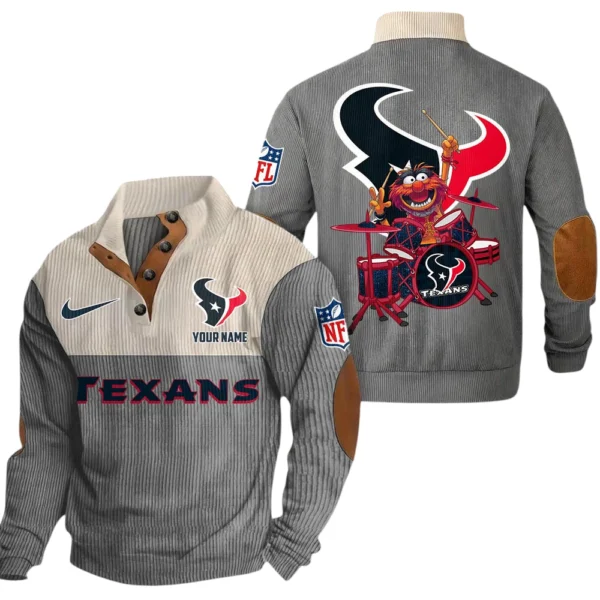 Houston Texans Knitted Ribbed Corduroy Sweatshirt Pullover Sweater Custom Name