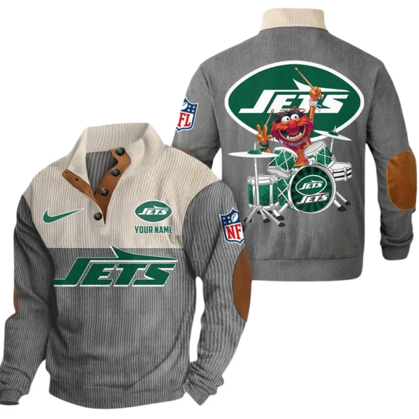 New York Jets Knitted Ribbed Corduroy Sweatshirt Pullover Sweater Custom Name