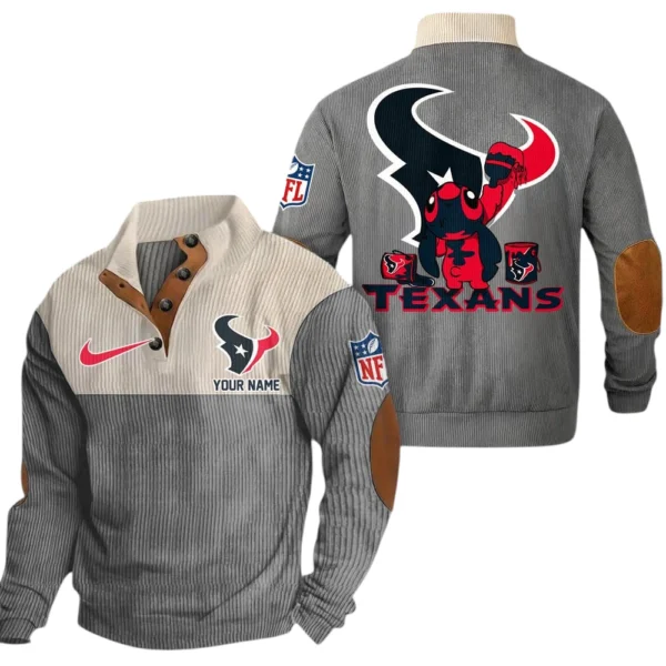 Houston Texans Knitted Ribbed Corduroy Sweatshirt Pullover Sweater Custom Text