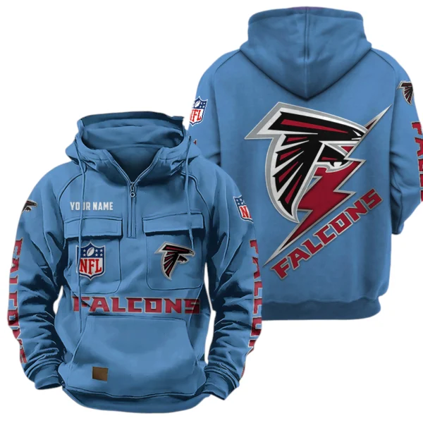 Atlanta Falcons Quarter Zip Hoodie Multi-Pockets Custom Name