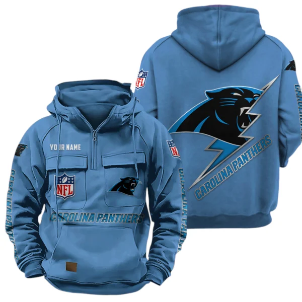Carolina Panthers Quarter Zip Hoodie Multi-Pockets Custom Name