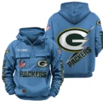 Green Bay Packers Quarter Zip Hoodie Multi-Pockets Custom Name