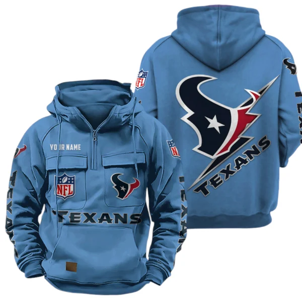 Houston Texans Quarter Zip Hoodie Multi-Pockets Custom Name