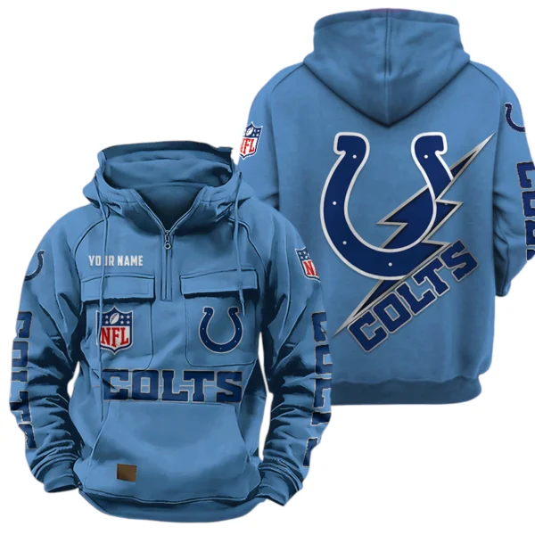 Indianapolis Colts Quarter Zip Hoodie Multi-Pockets Custom Name