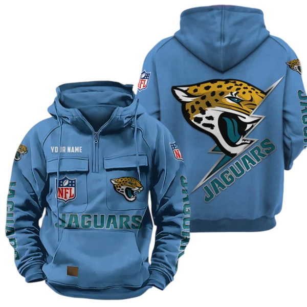 Jacksonville Jaguars Quarter Zip Hoodie Multi-Pockets Custom Name