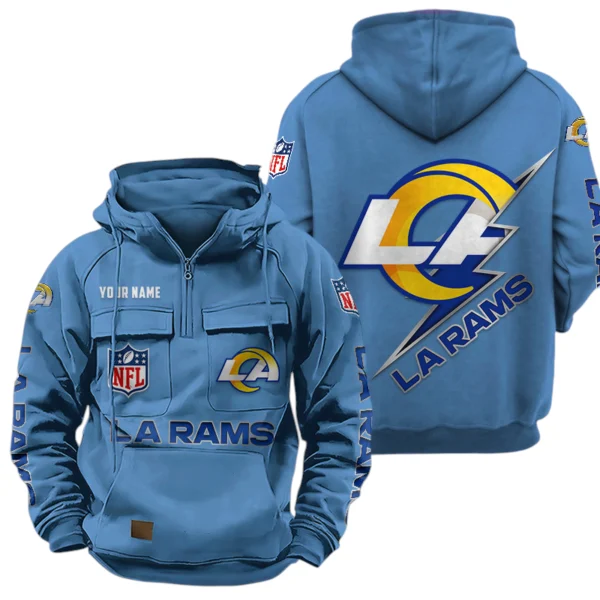 Los Angeles Rams Quarter Zip Hoodie Multi-Pockets Custom Name