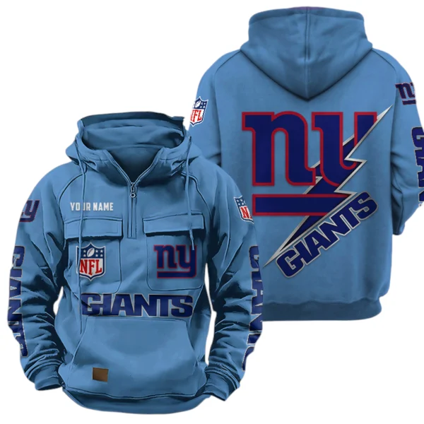 New York Giants Quarter Zip Hoodie Multi-Pockets Custom Name