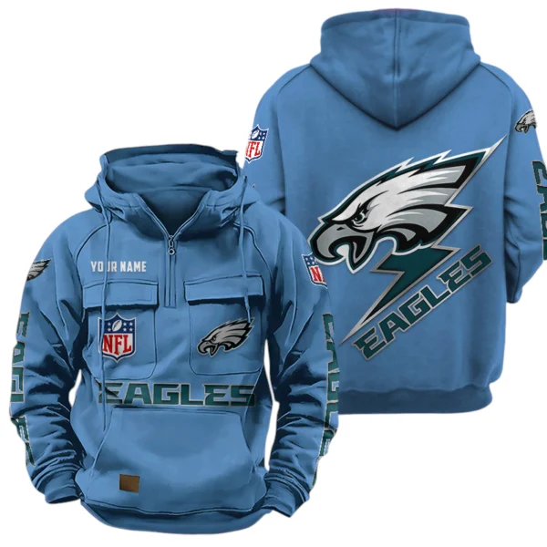 Philadelphia Eagles Quarter Zip Hoodie Multi-Pockets Custom Name