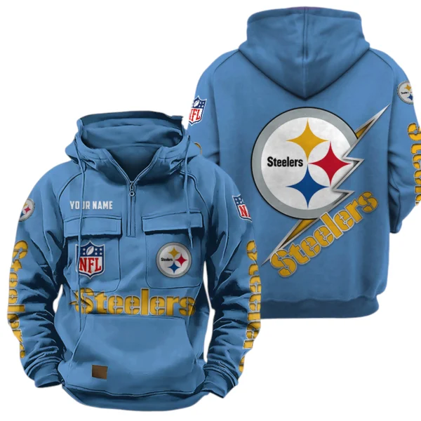 Pittsburgh Steelers Quarter Zip Hoodie Multi-Pockets Custom Name