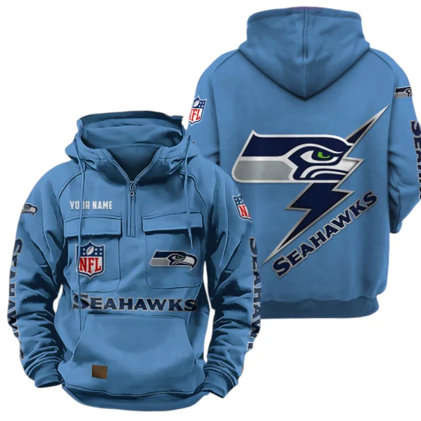 Seattle Seahawks Quarter Zip Hoodie Multi-Pockets Custom Name