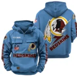 Washington Redskin Quarter Zip Hoodie Multi-Pockets Custom Name