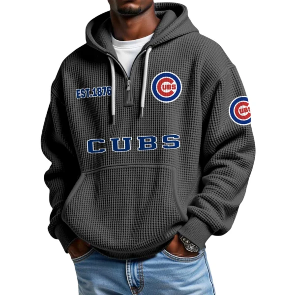 Chicago Cubs Quarter-Zip Waffle Knit Hoodie