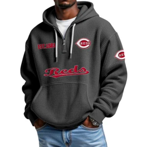 Cincinnati Reds Quarter-Zip Waffle Knit Hoodie